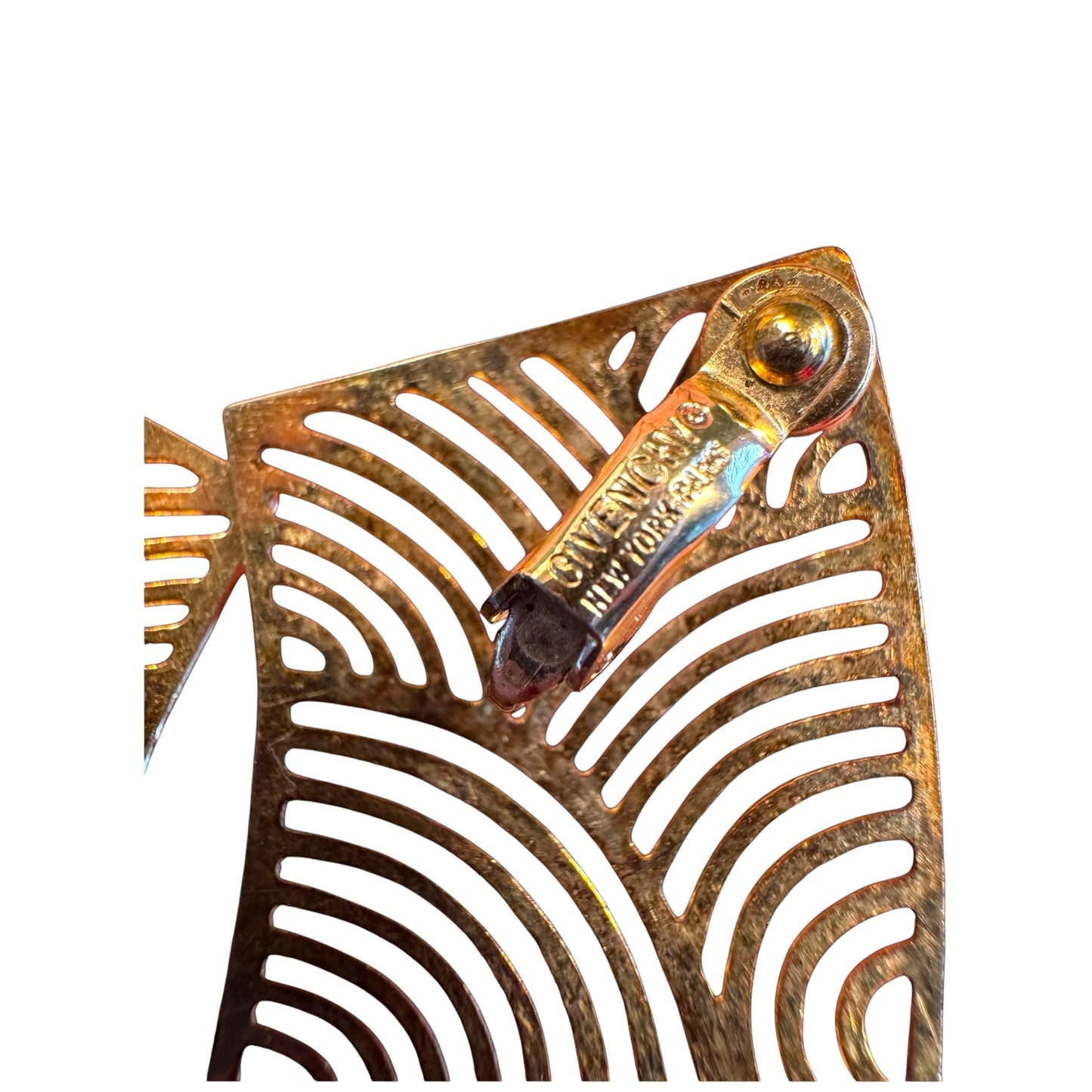 Vintage Givenchy Couture Paris New York Gold Asymmetrical Clip-On Earrings – Signed Sculptural Statement Jewelry