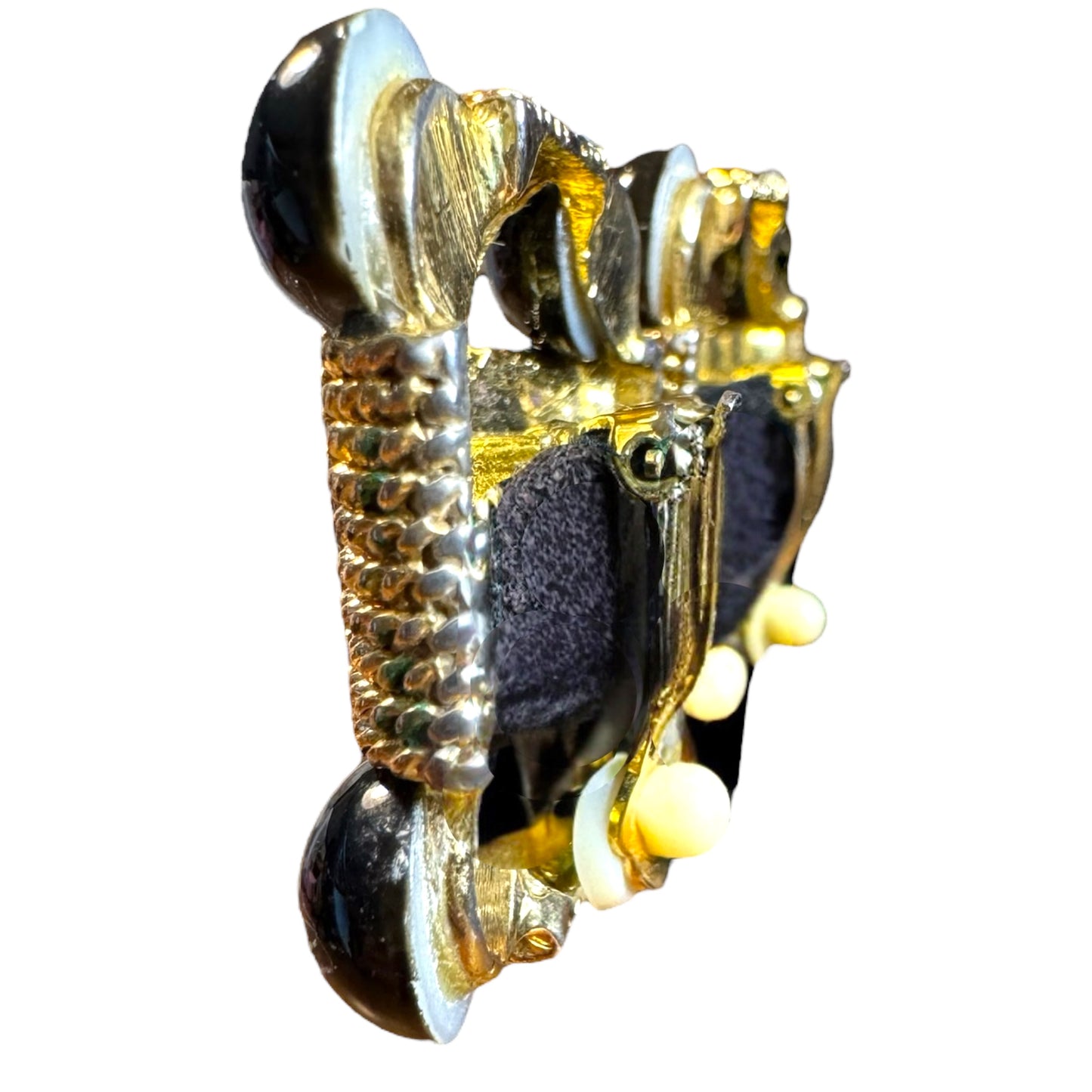 Vintage 1980s Gold Mesh & Black Lucite Clip-On Earrings – Chunky Square Statement Style