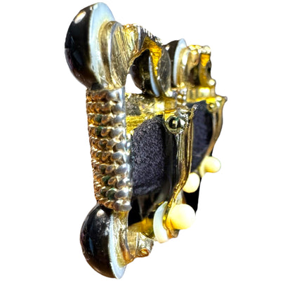 Vintage 1980s Gold Mesh & Black Lucite Clip-On Earrings – Chunky Square Statement Style