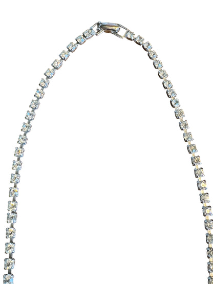 Vintage Double Layer Crystal Rhinestone Necklace – Silver-Tone Art Deco Style with Tiered Fringe Drop