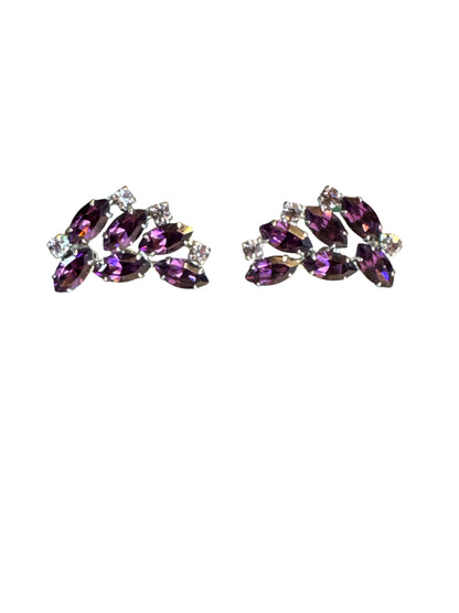 Vintage B. David Necklace & Earrings Set – Amethyst Marquise Rhinestones & Clear Crystals