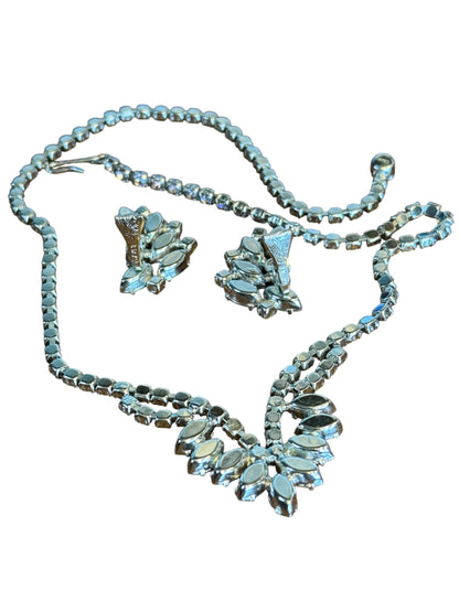 Vintage B. David Necklace & Earrings Set – Amethyst Marquise Rhinestones & Clear Crystals