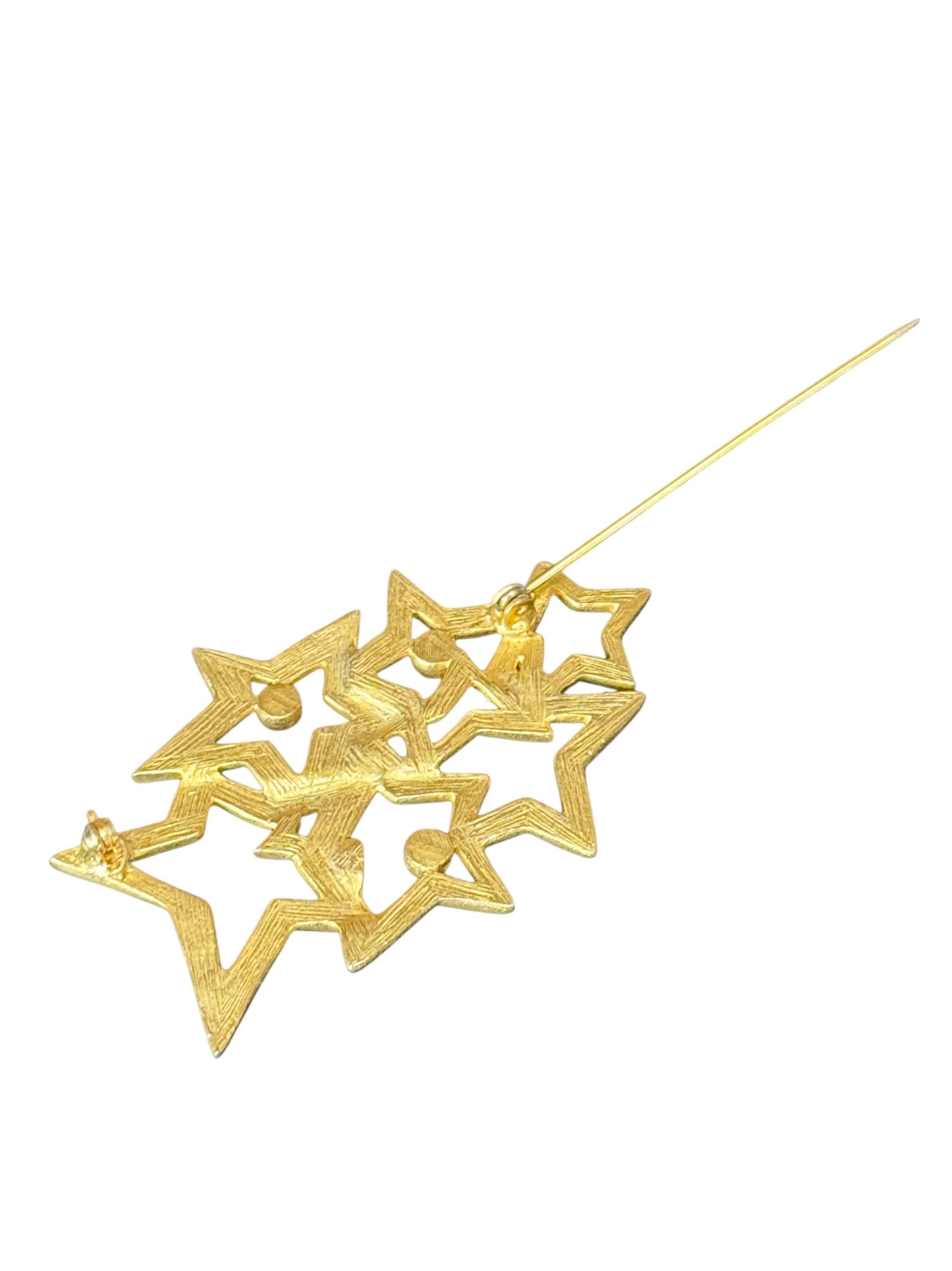 Vintage Anne Klein Star Cluster Brooch with Rhinestone Accents – Gold Tone Openwork