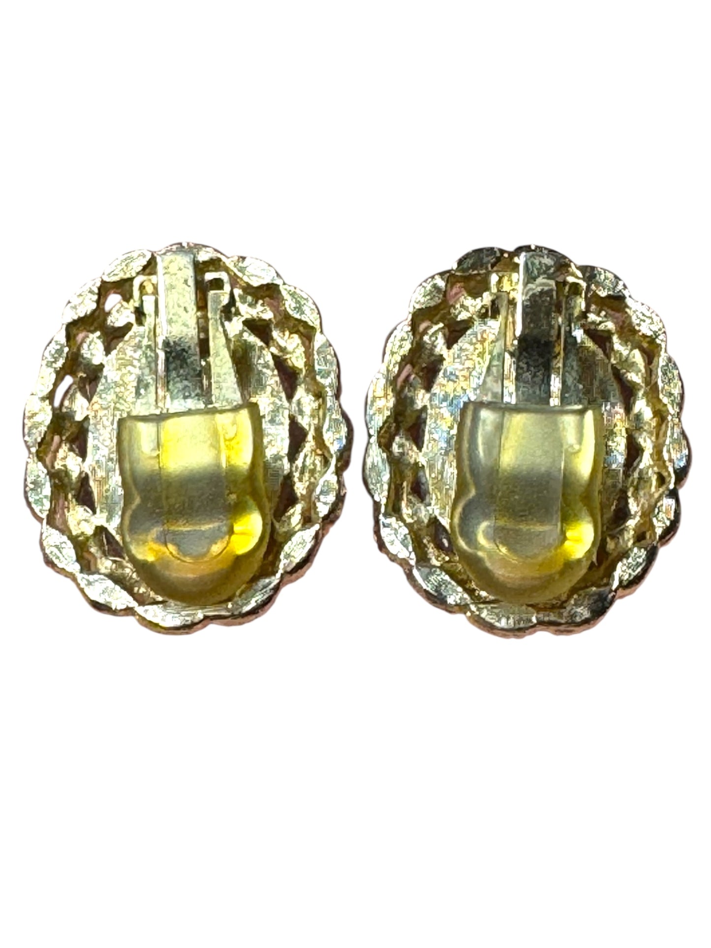 Vintage Gold-Tone Clip-On Earrings with Genuine Rose Quartz – Oval Cabochon & Twisted Rope Frame