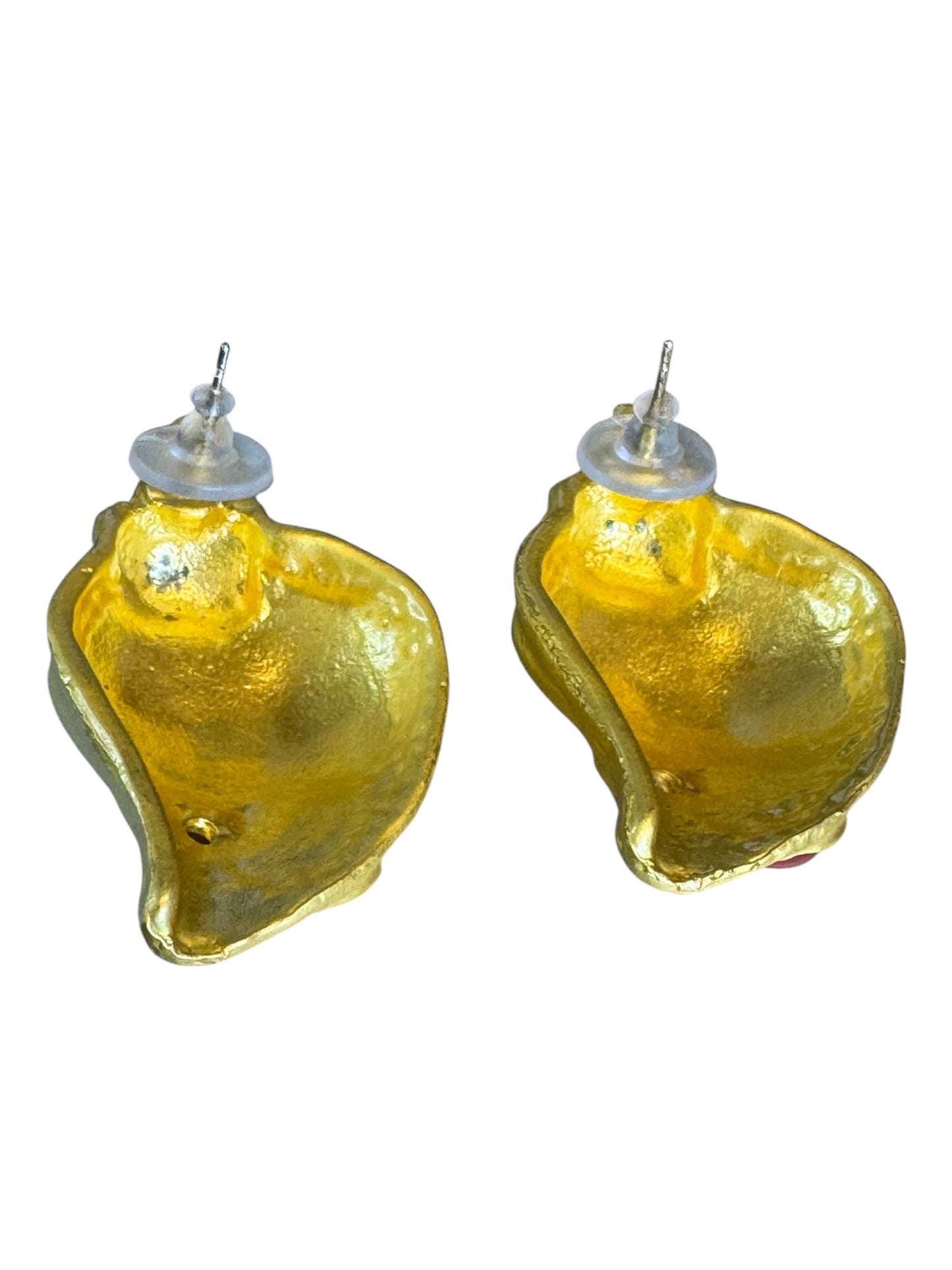 Runway-Inspired Gold-Tone Shell Statement Earrings with Multicolor Cabochons – Post Backs