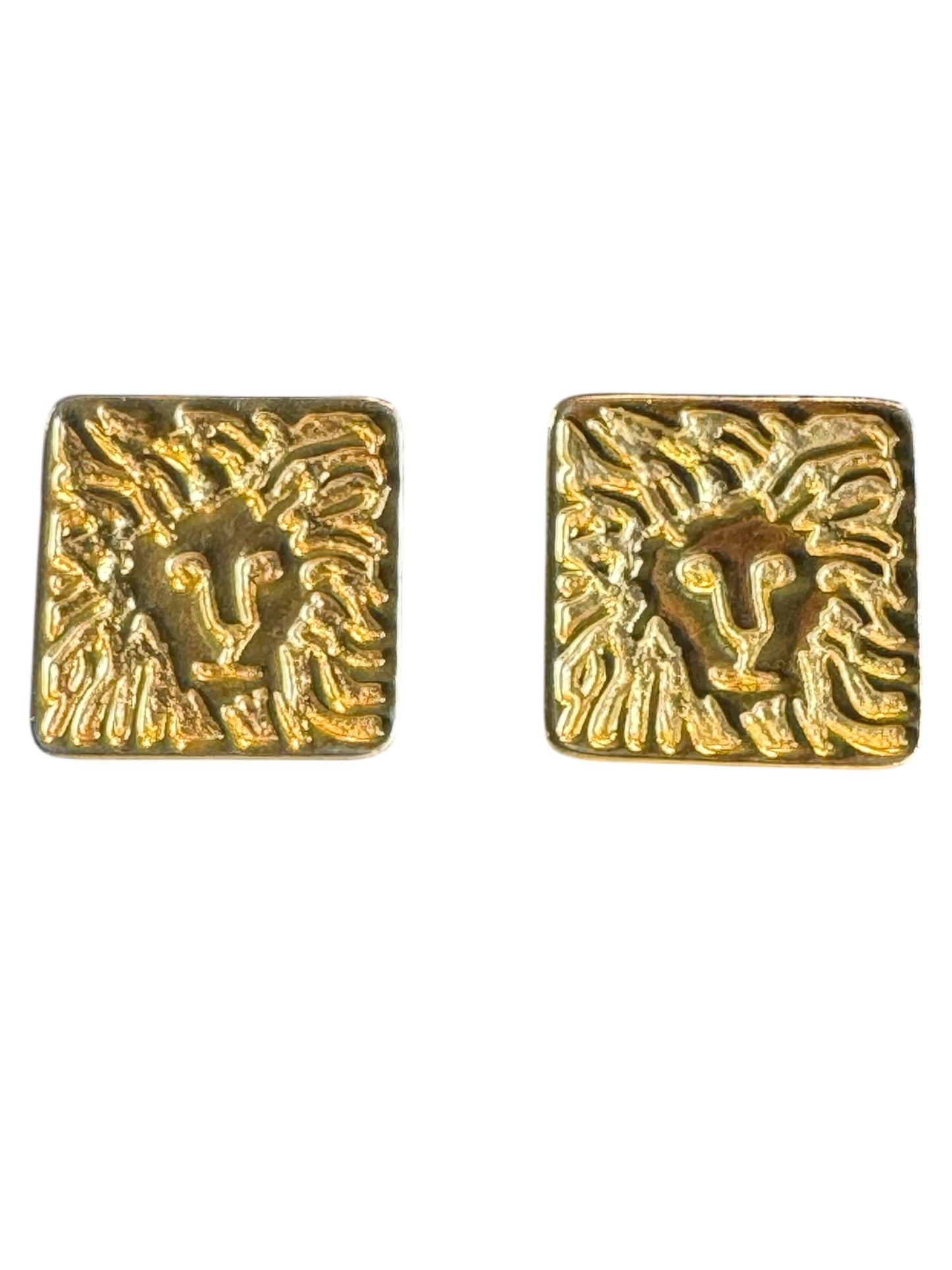 Vintage Anne Klein Gold-Tone Lion Face Clip-On Earrings – Bold Abstract Square Design
