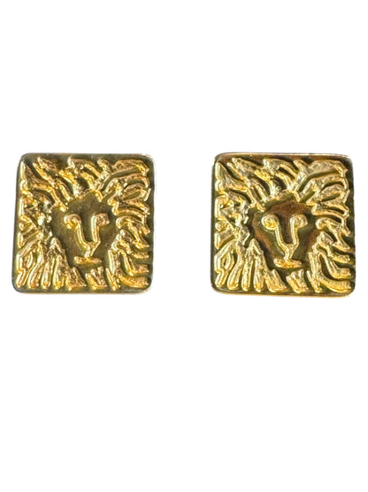 Vintage Anne Klein Gold-Tone Lion Face Clip-On Earrings – Bold Abstract Square Design