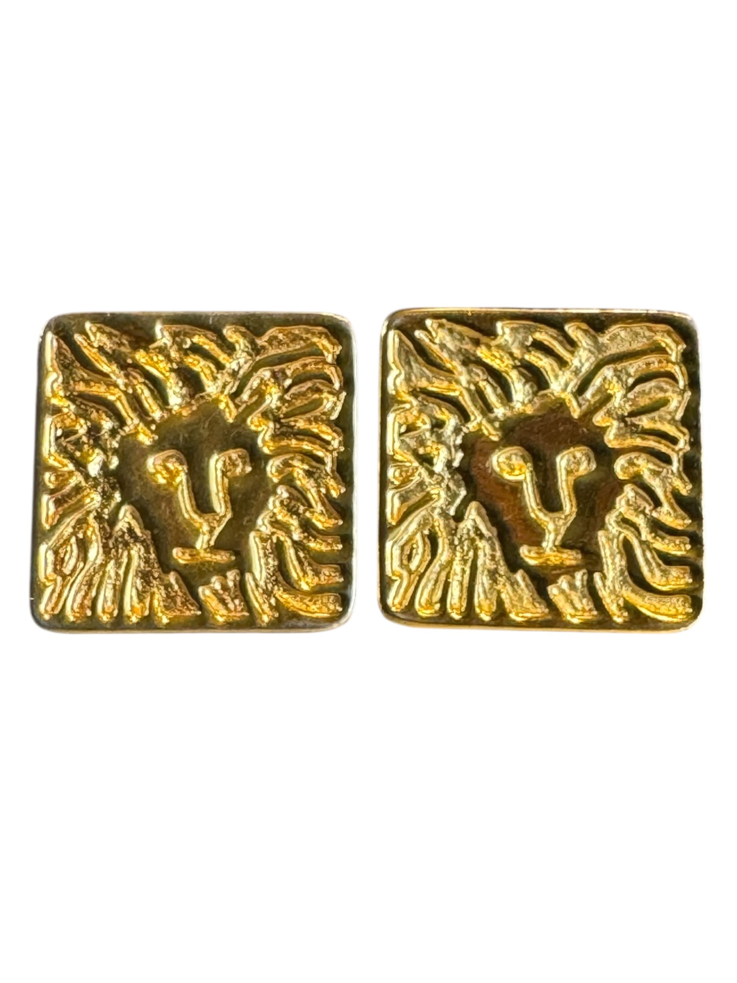 Vintage Anne Klein Gold-Tone Lion Face Clip-On Earrings – Bold Abstract Square Design