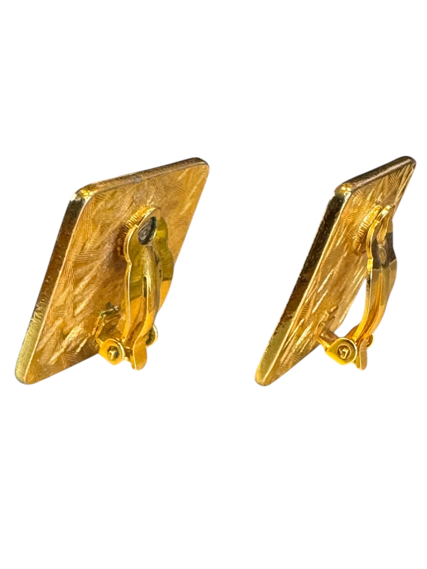 Vintage Anne Klein Gold-Tone Lion Face Clip-On Earrings – Bold Abstract Square Design