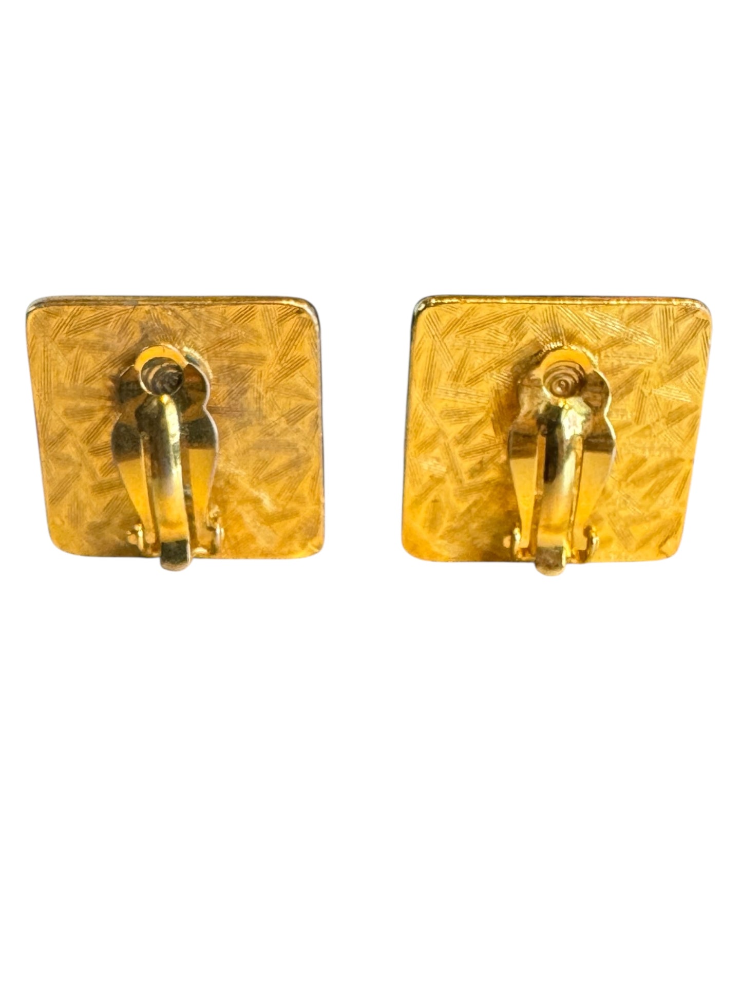 Vintage Anne Klein Gold-Tone Lion Face Clip-On Earrings – Bold Abstract Square Design
