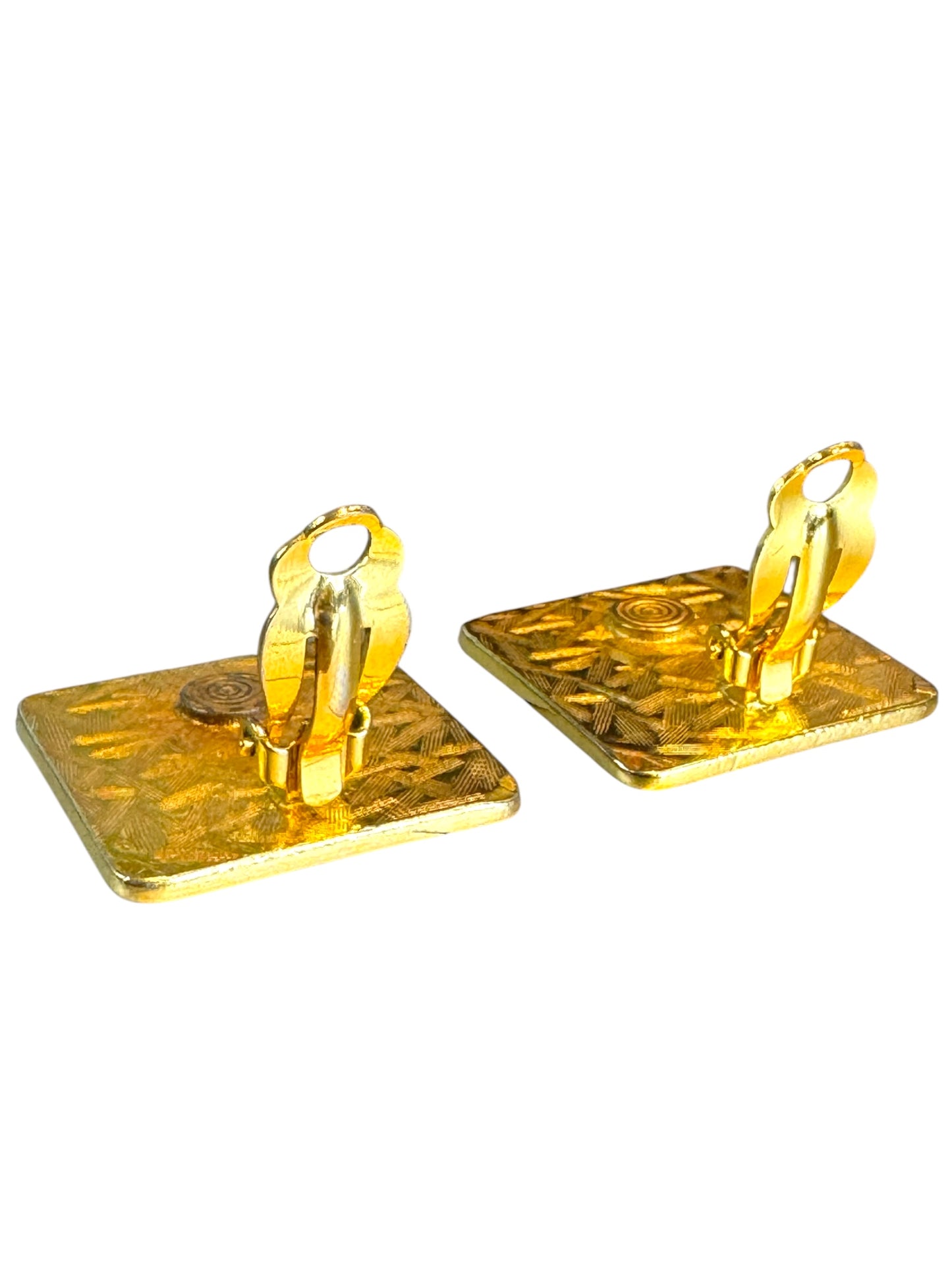 Vintage Anne Klein Gold-Tone Lion Face Clip-On Earrings – Bold Abstract Square Design
