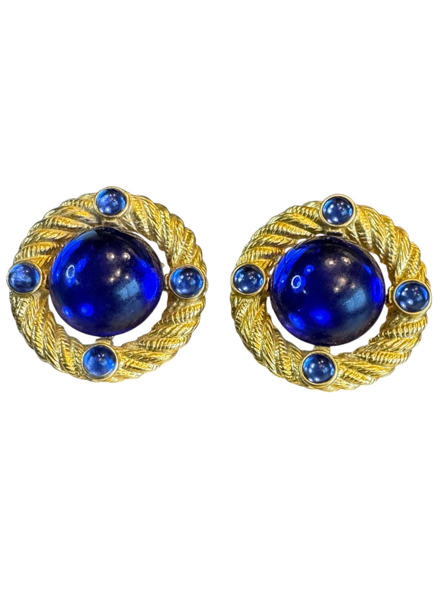 Vintage Park Lane Blue Lucite Clip-On Earrings – Braided Gold-Tone Statement Design