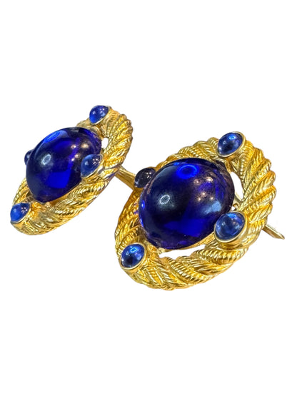 Vintage Park Lane Blue Lucite Clip-On Earrings – Braided Gold-Tone Statement Design