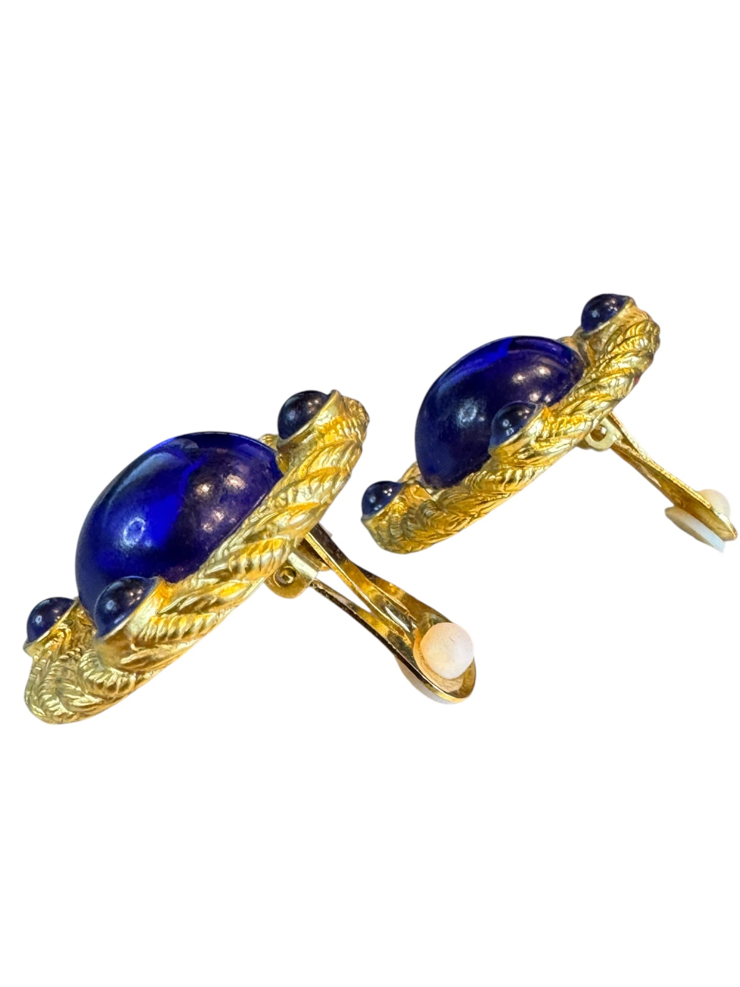 Vintage Park Lane Blue Lucite Clip-On Earrings – Braided Gold-Tone Statement Design