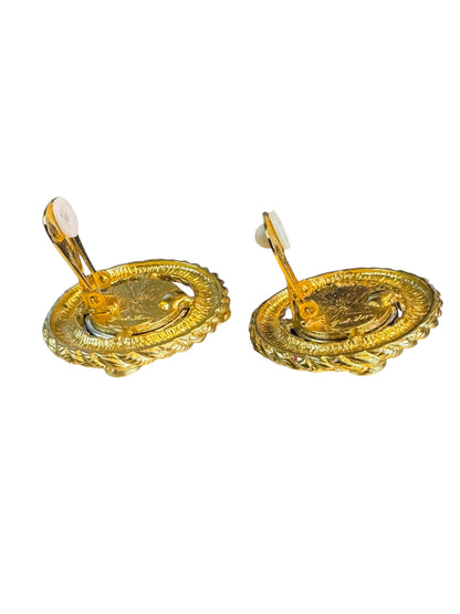 Vintage Park Lane Blue Lucite Clip-On Earrings – Braided Gold-Tone Statement Design