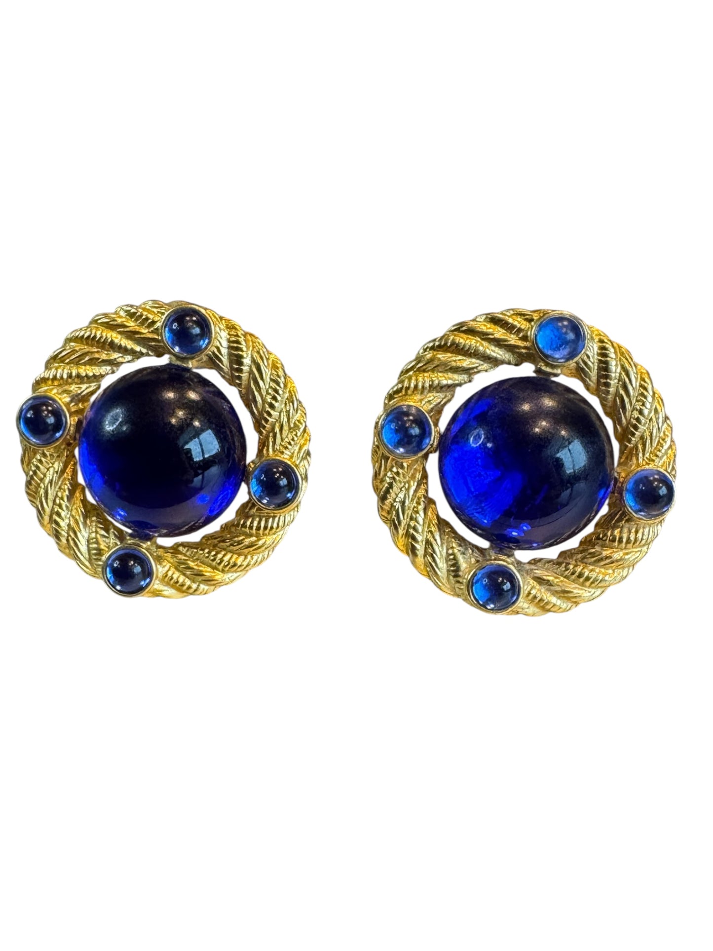 Vintage Park Lane Blue Lucite Clip-On Earrings – Braided Gold-Tone Statement Design
