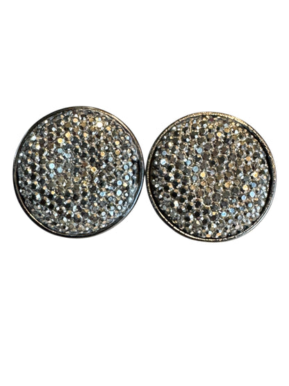 Joan Rivers Gunmetal Pavé Crystal Clip-On Earrings – Signed Lightweight Sparkle