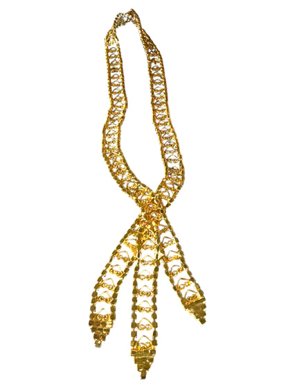 Vintage Juliana-Style Rhinestone Tie Necklace – Filigree Hearts & Crystal Fringe
