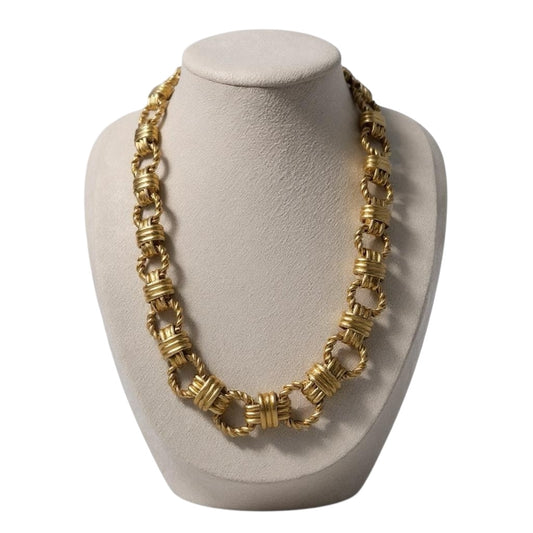Signed Monet Vintage Gold-Tone Rope Link Collar Necklace – 1980s Statement Jewelry