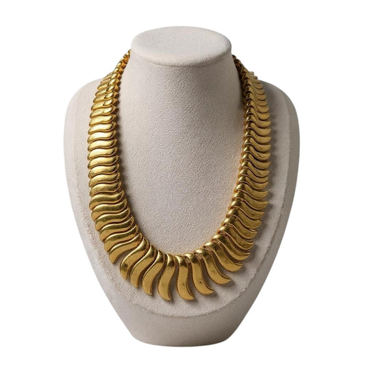 Rare Vintage Napier Runway Necklace – Gold-Tone Wave Collar – Signed Patent Pending