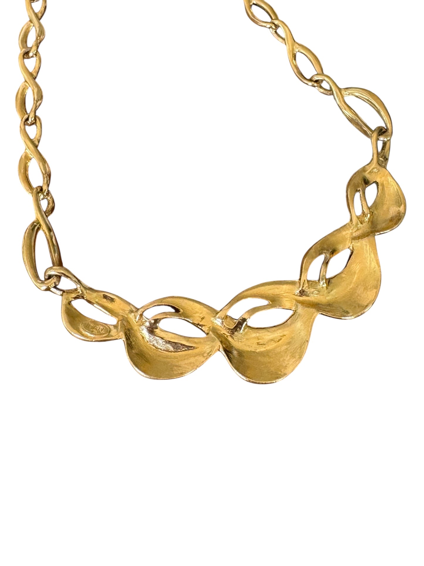 Trifari Gold‑Tone & Cream Enamel Link Necklace – Vintage Designer Collar