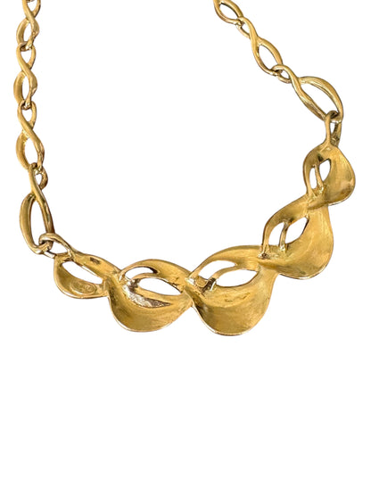 Trifari Gold‑Tone & Cream Enamel Link Necklace – Vintage Designer Collar