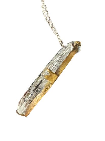 Antique Czech Intaglio Glass Pendant Necklace – Etched Beveled Glass & Brass