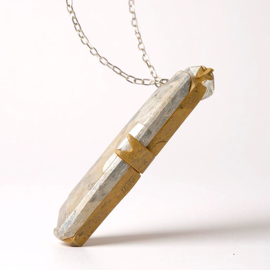 Antique Czech Intaglio Glass Pendant Necklace – Etched Beveled Glass & Brass
