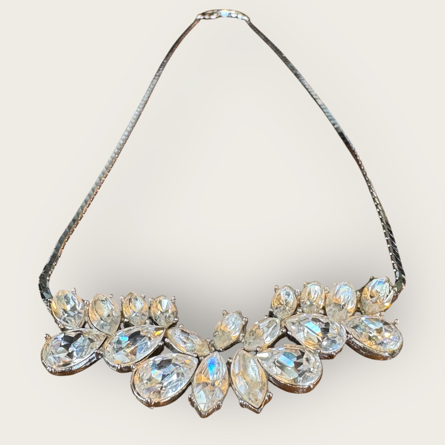 Vintage Givenchy Couture Paris New York Rhodium-Plated Rhinestone Necklace – Signed 1980s Designer Statement Jewelry