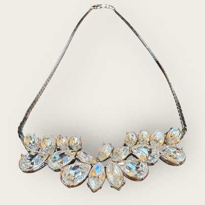 Vintage Givenchy Couture Paris New York Rhodium-Plated Rhinestone Necklace – Signed 1980s Designer Statement Jewelry