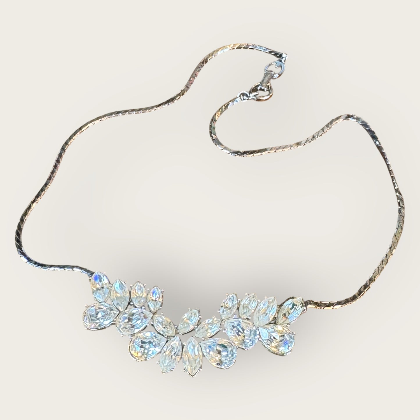 Vintage Givenchy Couture Paris New York Rhodium-Plated Rhinestone Necklace – Signed 1980s Designer Statement Jewelry