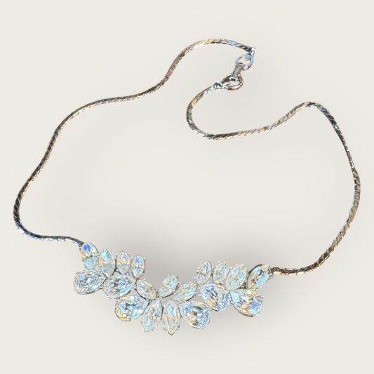 Vintage Givenchy Couture Paris New York Rhodium-Plated Rhinestone Necklace – Signed 1980s Designer Statement Jewelry