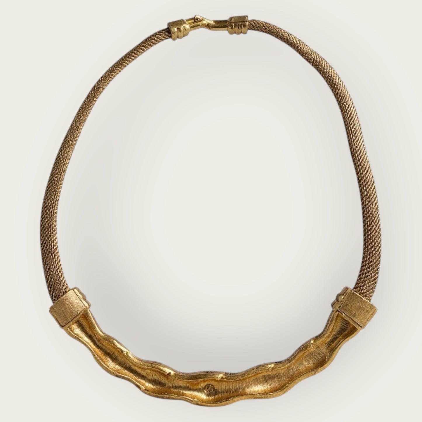 Vintage Swarovski Mesh Choker Necklace – Gold-Tone with Twisted Pavé Crystal Bar, 1980s–1990s