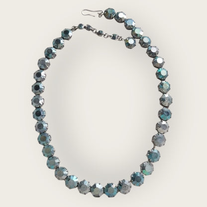 Vintage Made in Austria Hematite Aurora Borealis Crystal Choker Necklace