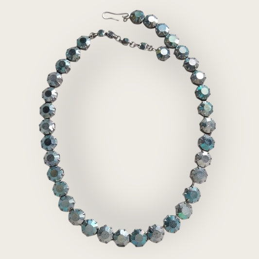 Vintage Made in Austria Hematite Aurora Borealis Crystal Choker Necklace