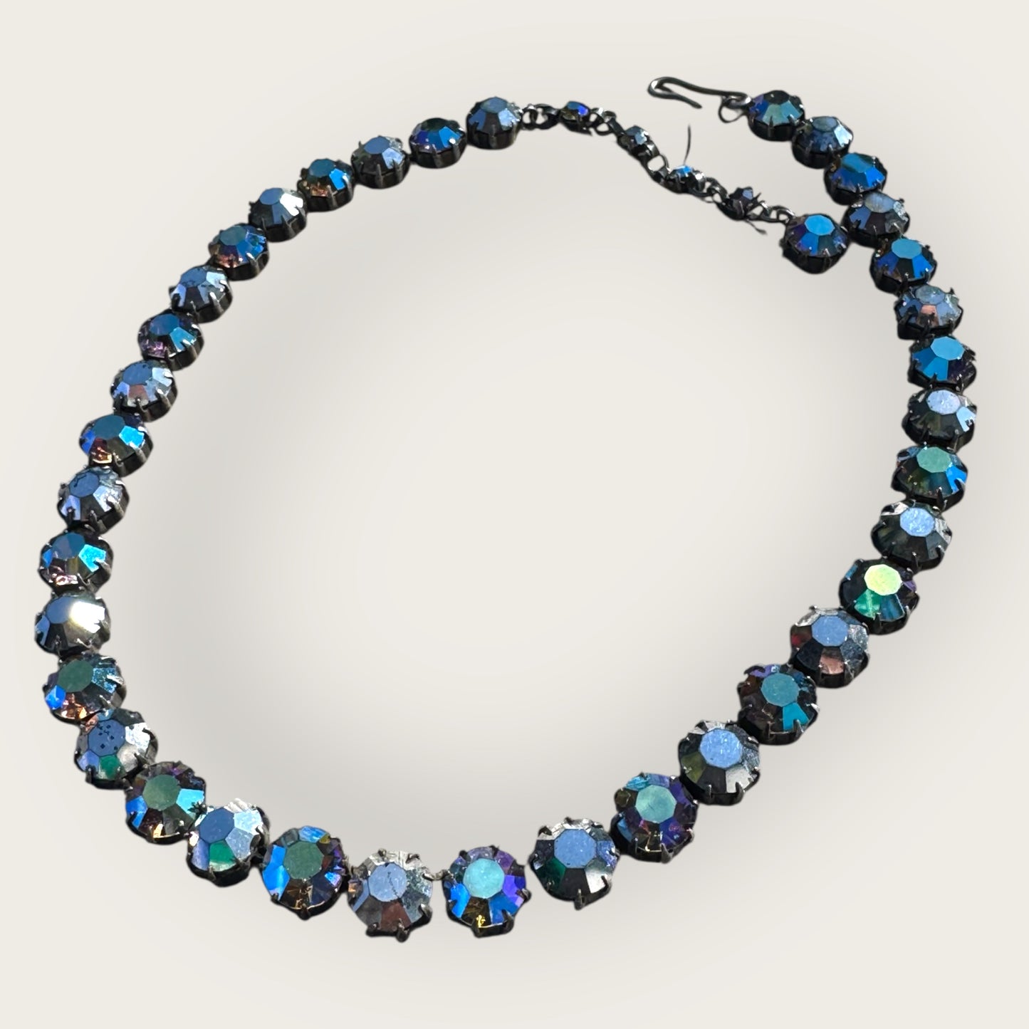 Vintage Made in Austria Hematite Aurora Borealis Crystal Choker Necklace