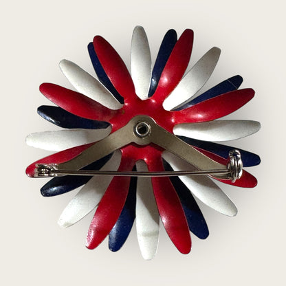 Vintage 1970s Red, White, and Blue Enamel Flower Brooch – Patriotic Mod Daisy Pin