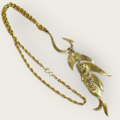 Vintage ART by Arthur Pepper Articulated Fish Pendant Necklace – Signed Gold-Tone Statement Jewelry