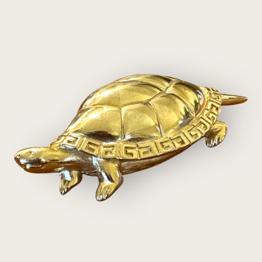 Vintage Givenchy Couture Gold-Tone Turtle Brooch with Greek Key Shell – Signed Statement Pin