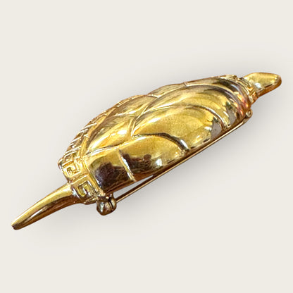 Vintage Givenchy Couture Gold-Tone Turtle Brooch with Greek Key Shell – Signed Statement Pin