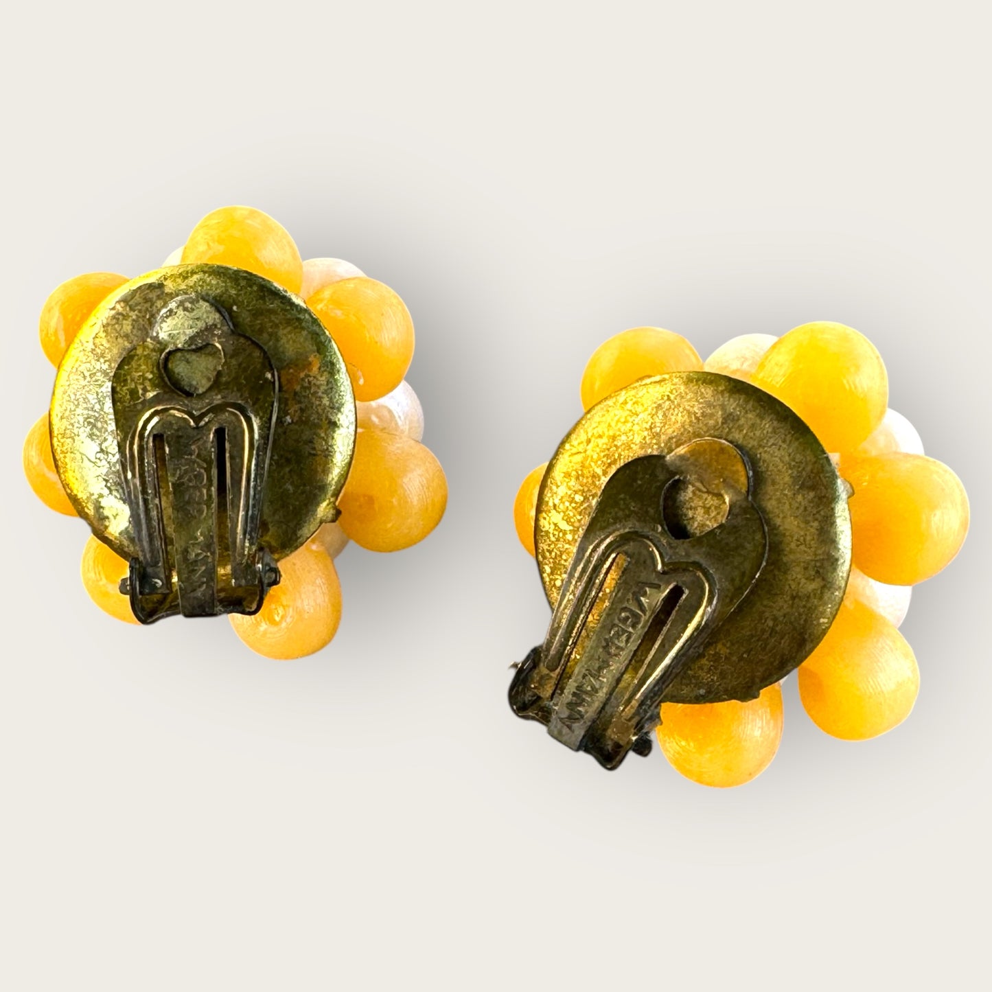 Vintage West Germany Yellow Shell Necklace and Earrings Set – Signed Mid-Century Coastal Jewelry