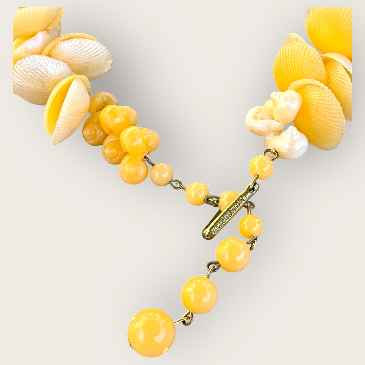 Vintage West Germany Yellow Shell Necklace and Earrings Set – Signed Mid-Century Coastal Jewelry
