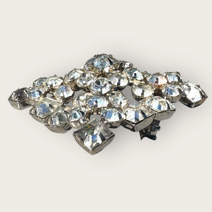 Vintage Mid-Century Domed Square Rhinestone Brooch – Heavy Sparkling 2-Inch Statement Pin