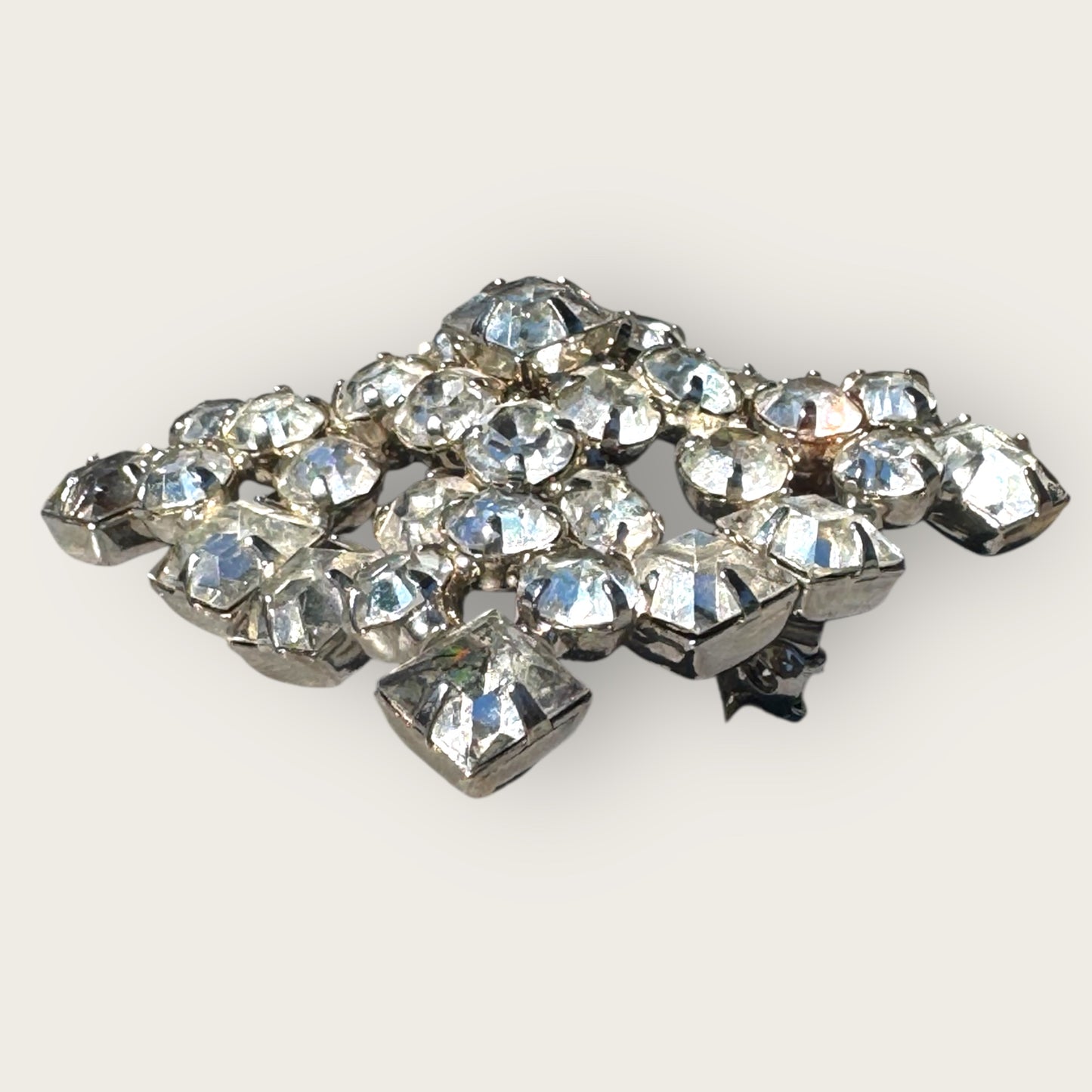 Vintage Mid-Century Domed Square Rhinestone Brooch – Heavy Sparkling 2-Inch Statement Pin