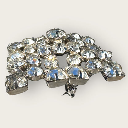 Vintage Mid-Century Domed Square Rhinestone Brooch – Heavy Sparkling 2-Inch Statement Pin