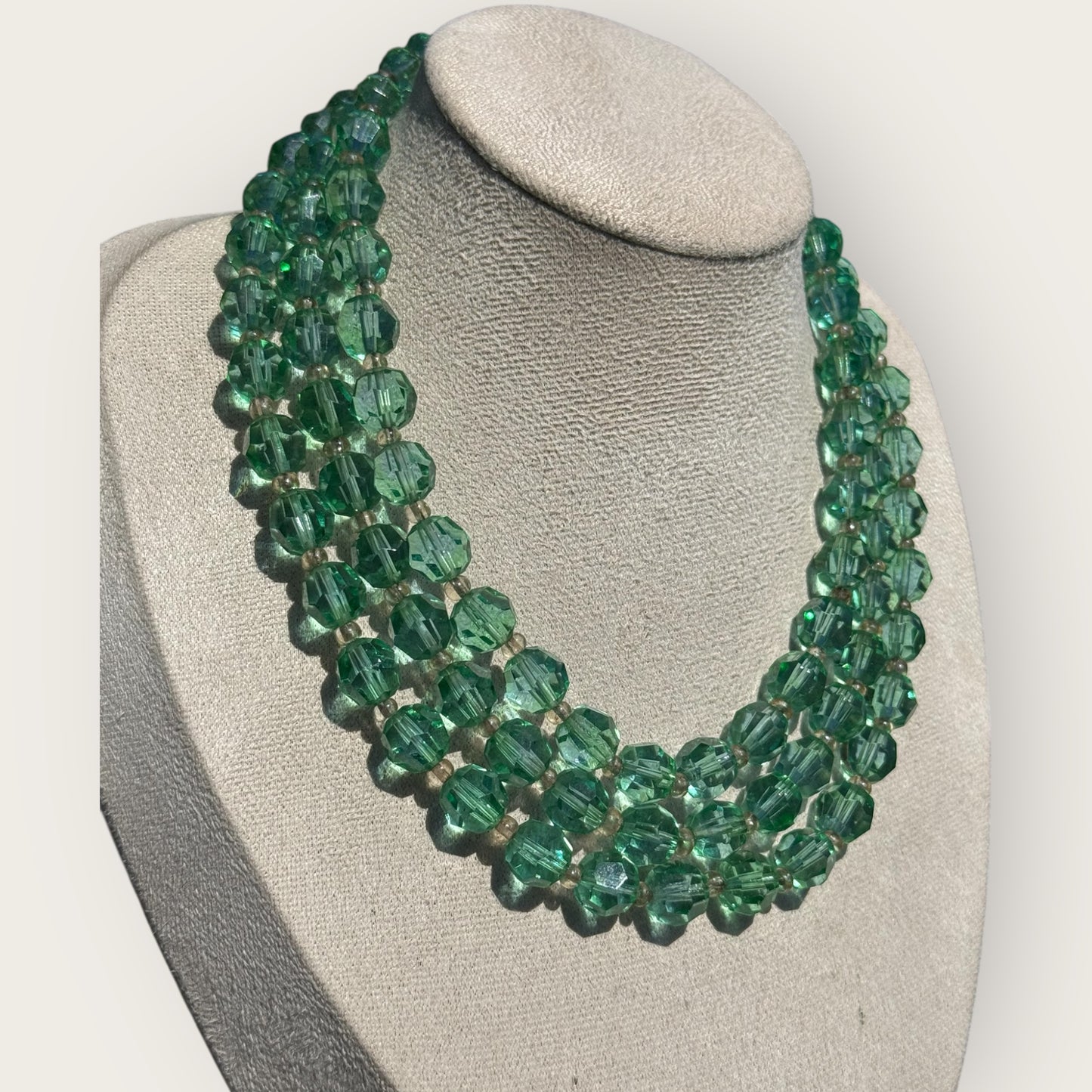 Vintage Marvella Green Crystal Bead Multi-Strand Necklace