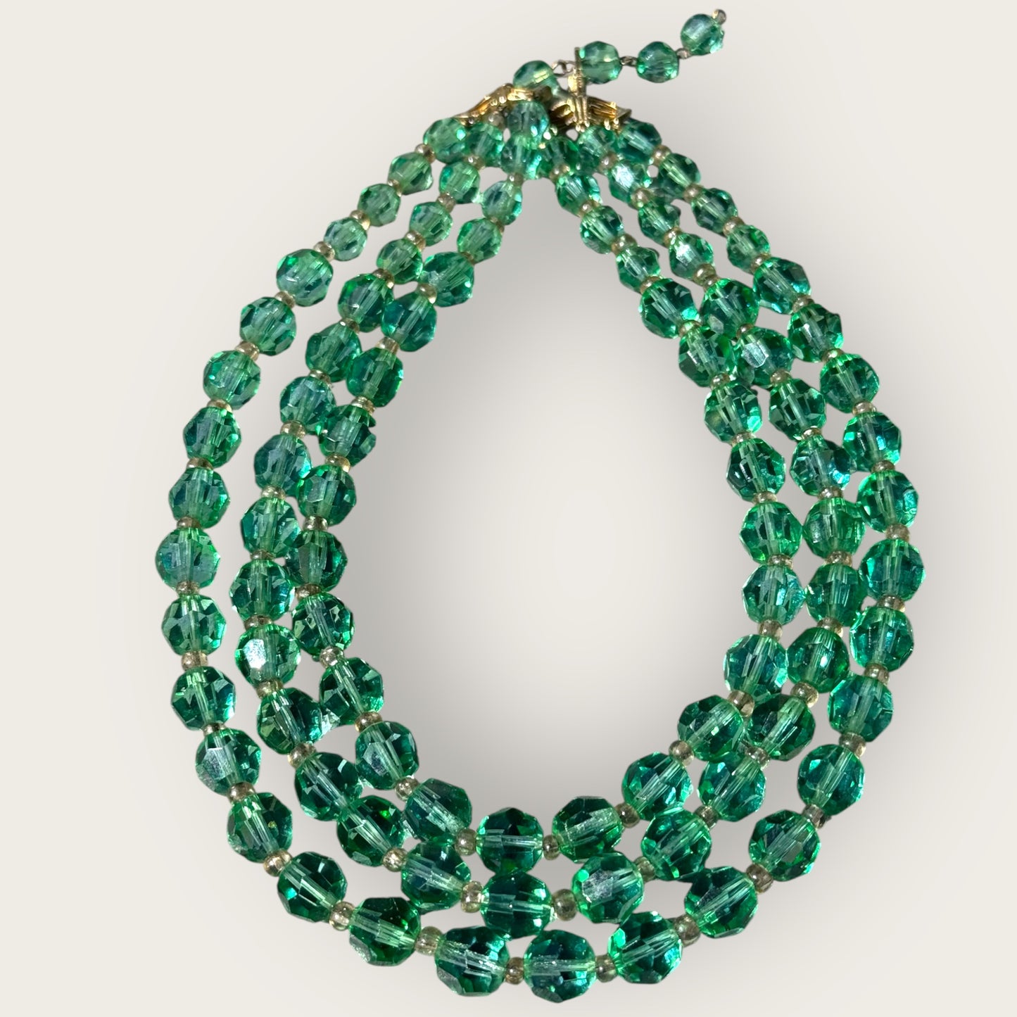 Vintage Marvella Green Crystal Bead Multi-Strand Necklace