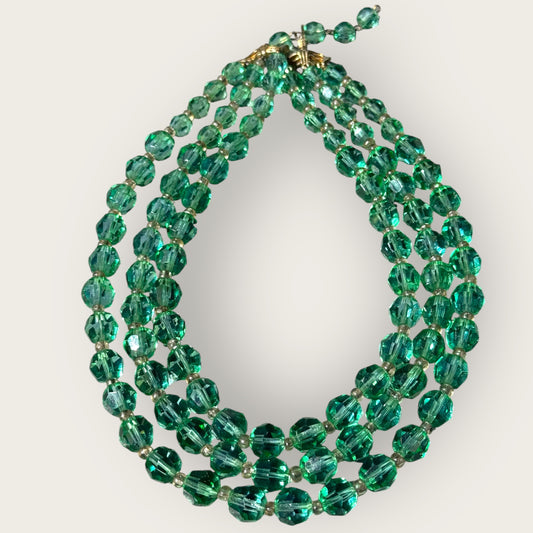 Vintage Marvella Green Crystal Bead Multi-Strand Necklace