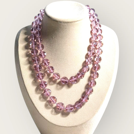 Vintage Lavender Crystal Bead Necklace with Sterling Silver Filigree Clasp