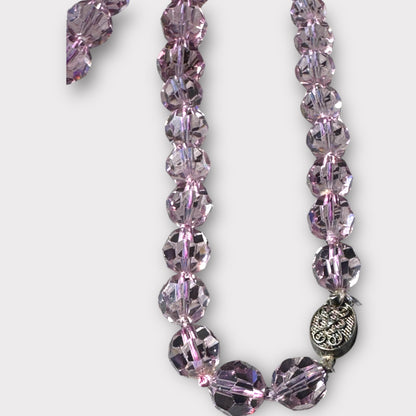Vintage Lavender Crystal Bead Necklace with Sterling Silver Filigree Clasp